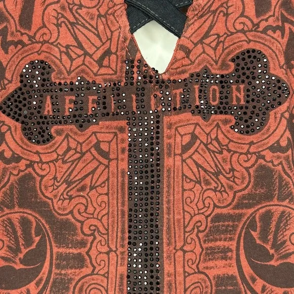 Affliction Women’s Graphic Short Sleeve Criss Cross V-Neck T-Shirt-Size: L -NWT - Picture 5 of 10